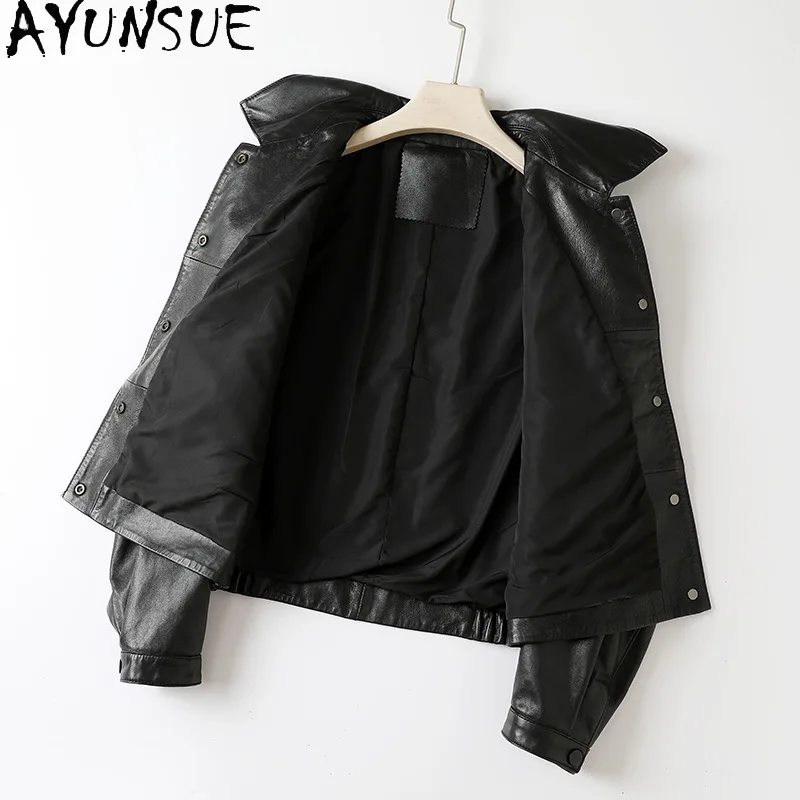 AYUNSUE Giacca in vera pelle da donna 2025 Giacche da moto da donna Primavera Autunno Abbigliamento Semi abbronzatura vegetale Jaqueta De Couro