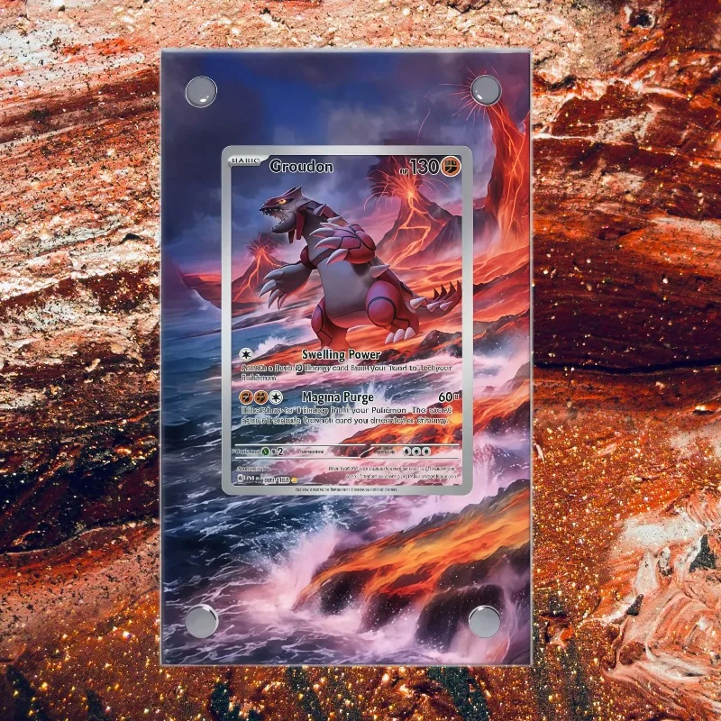 Estuche Protector de Acrílico Hecho a Mano para Tarjetas Pokémon, Colección de Juegos de Anime Groudon Cobalion, Regalos Artísticos, Llavero y Juguetes