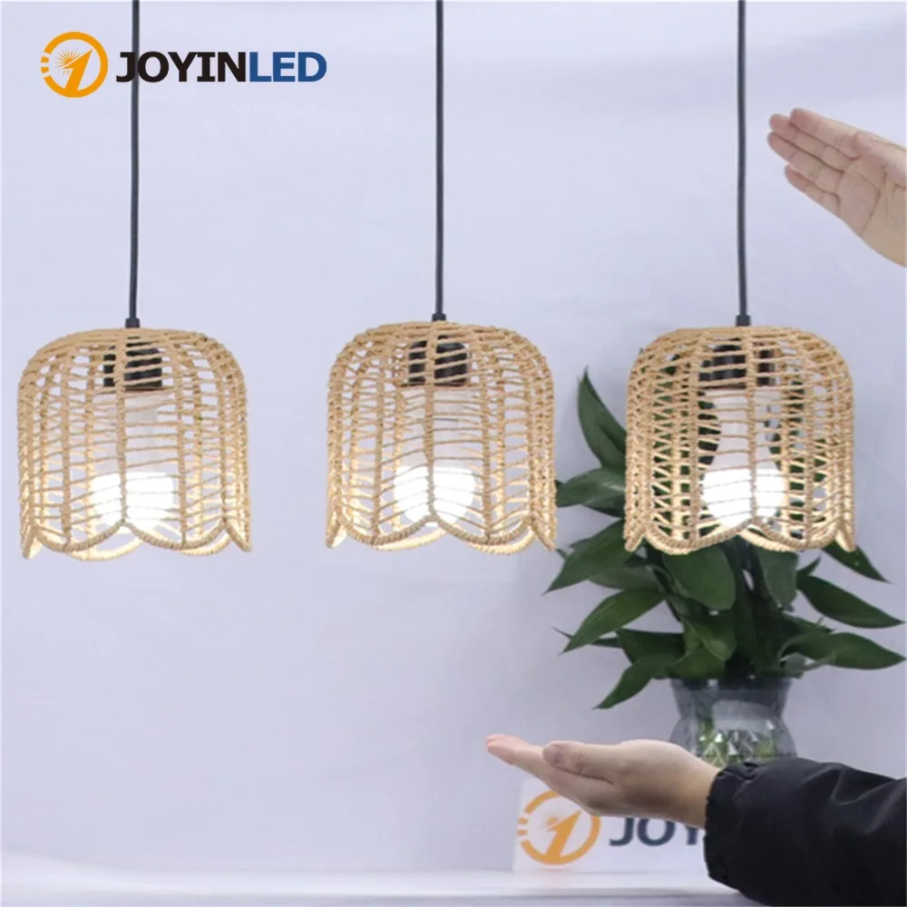 

Подвесной светильник JOYINLED в винтажном стиле из натурального плетеного материала, ретро-люстра для дома, освещение для комнаты, цоколь E27, для коридора, балкона