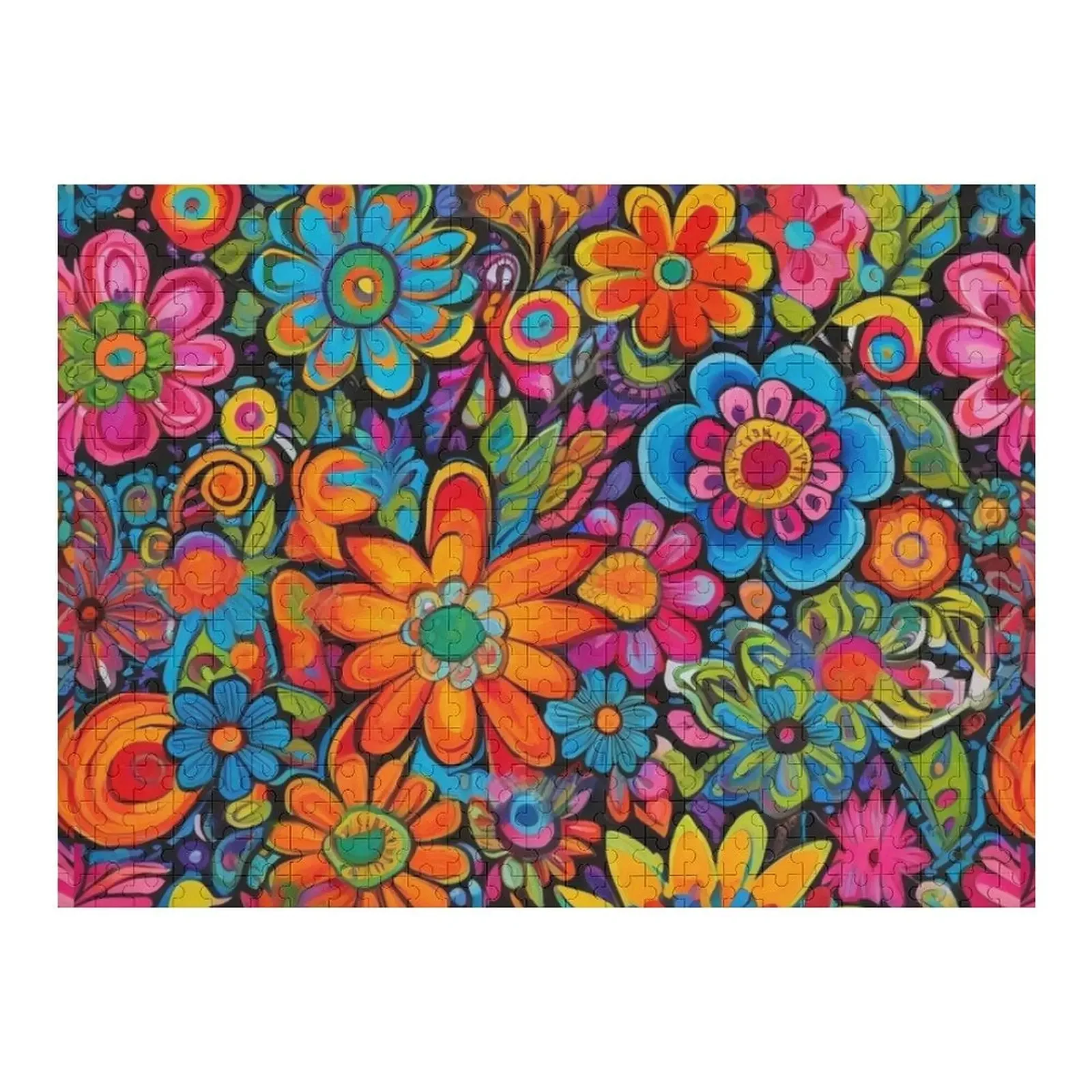 

Flower Power Colourful Floral Pattern Jigsaw Puzzle Anime Custom Gifts Custom Photo Puzzle