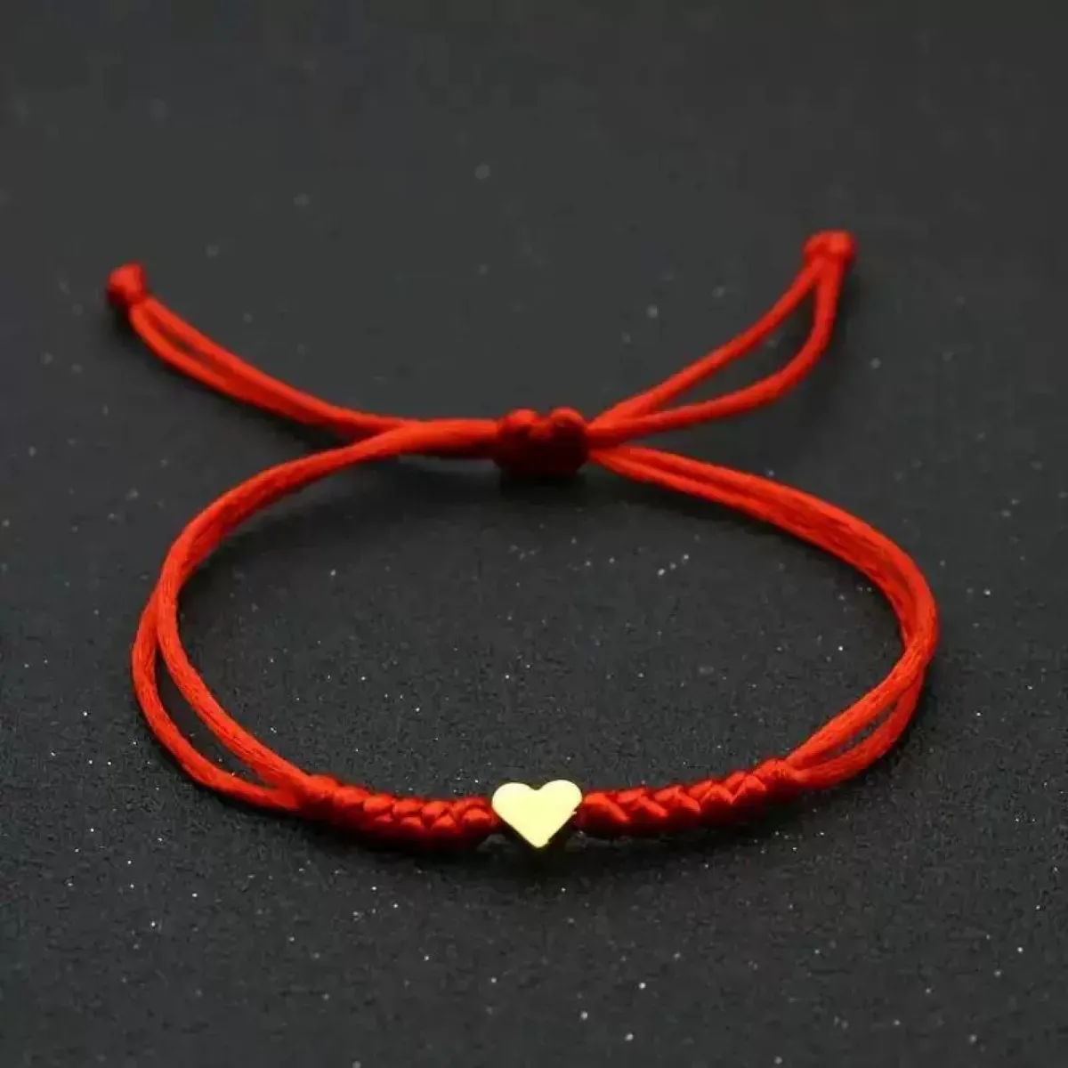 

Браслет из сплава с красной веревкой и сердечком, регулируемый, с узлом из страз, плетеный, модное украшение для женщин