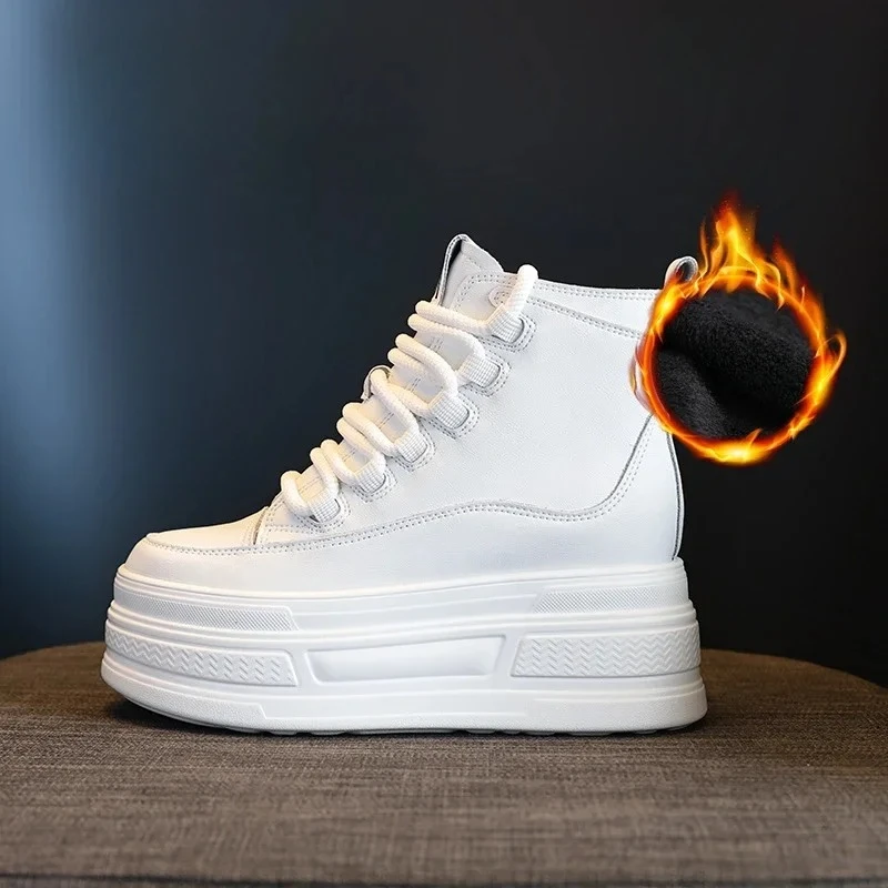 8CM Genuine Leather PU Spring Autumn Ankle Boots Women Platform Cushioned Wedge High Brand Chunky Sneakers 2026 Fashion Shoes