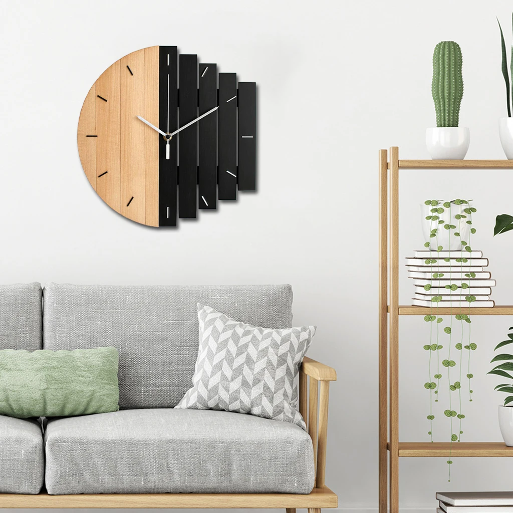 12 inch Wooden Wall Clock Modern Design Nordic Living Room Decoration Kitchen Clock Art Hollow Wall Watch Home Decoration