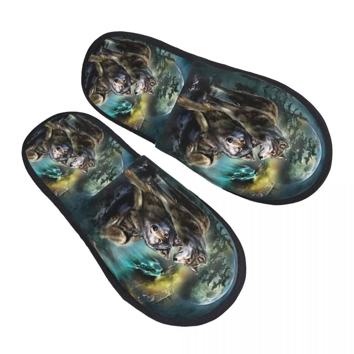 

Custom Wolf Soft Memory Foam House Slippers Women Moon Comfy Warm Anti-Skid Slipper