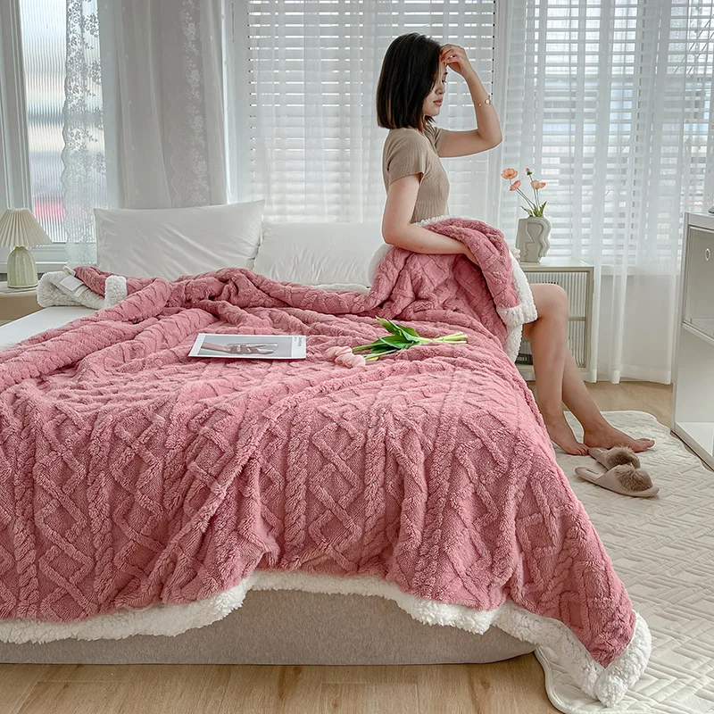 

Soft Flannel Blanket Fluffy Warm Lamb Velvet Cover Shawl Office Home Nap Air Conditioning Small Blankets For Bedding And Sofa