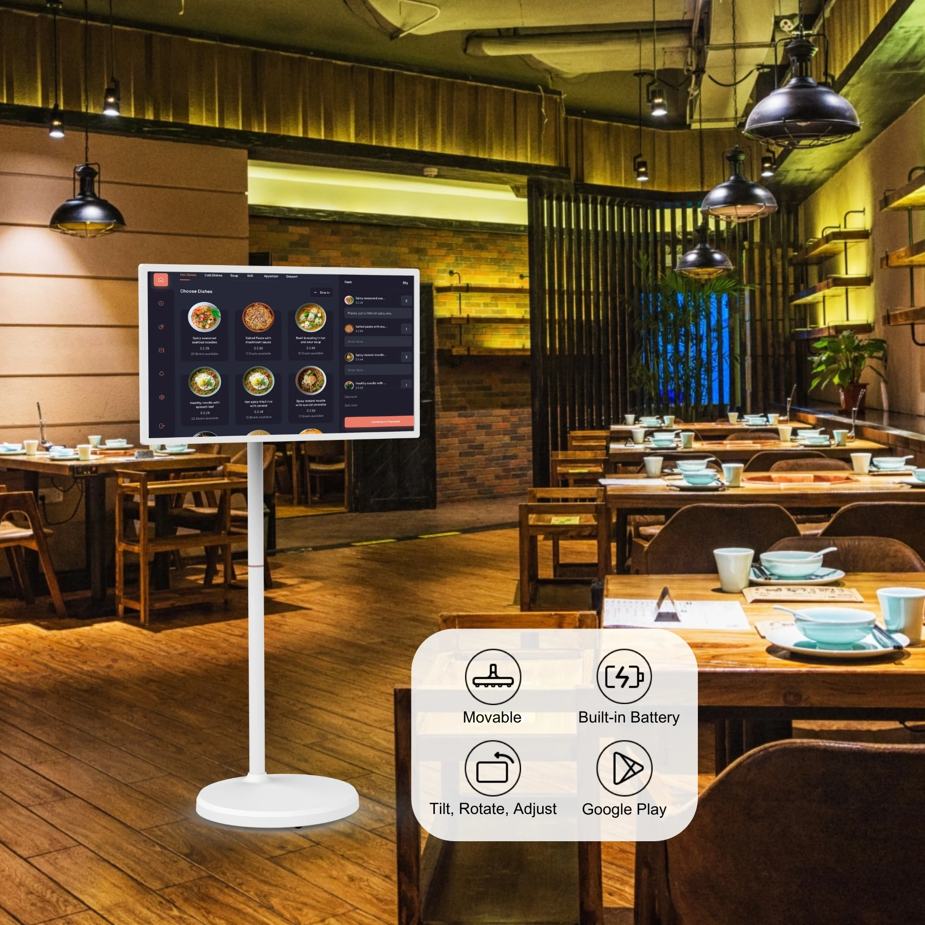 Interactive 32-Inch Smart Android 13 LCD Touch Screen Panel 8+128GB Portable Android Digital Signage for Restaurant Display