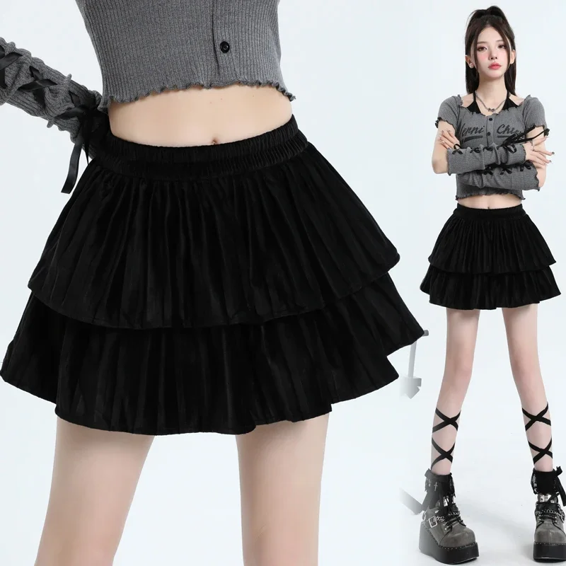 Slim Velvet Korean High-waisted Skirts Women 2024 Autumn and Winter New Solid Color Versatile Girls Y2k Mini Skirt Female