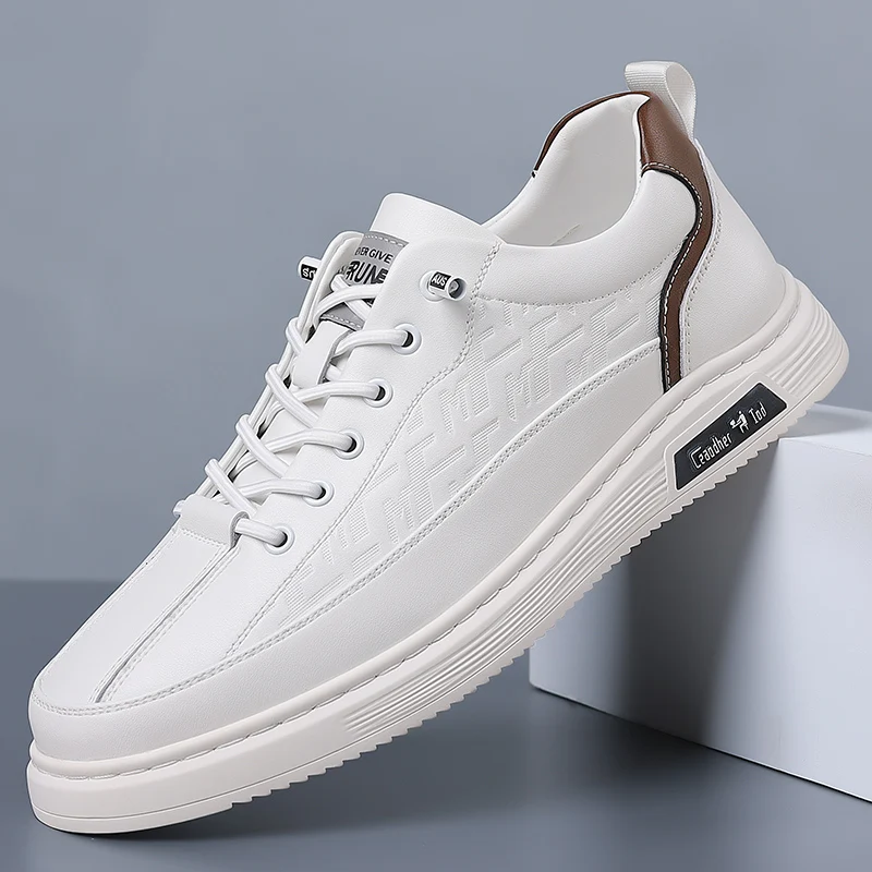 Men's Shoes, Summer Casual Leather Shoes, Business Genuine Leather, Thick-soled Sports White Sneakers, Versatile Sneakers