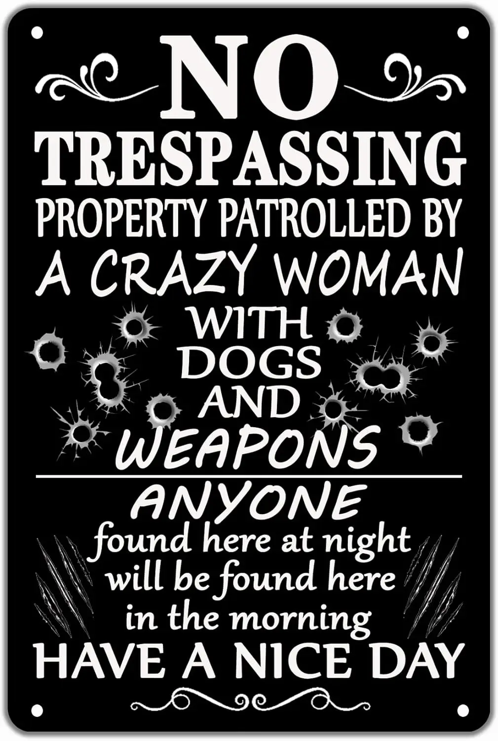 

Funny No Trespassing Metal Sign for Home Door, Private Property Warning, 8'' X 12'' Tin Sign