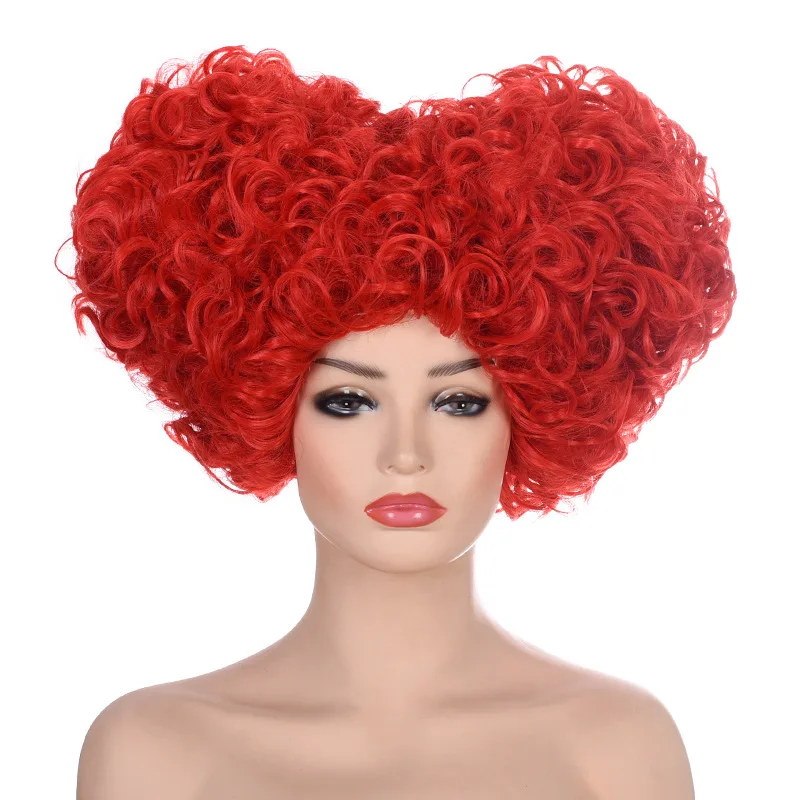 

High Quality Alice Wonderland Red Queen Cosplay Wig Red Orange Styled Curly Hair Halloween Party Anime Role Play Wigs + WigCap