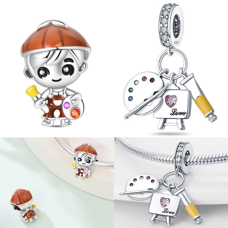 

Original 925 Sterling Silver Charm Beads Cute Little Painter Pendant For S925 Bracelet Fine DIY Jewelry Gifts