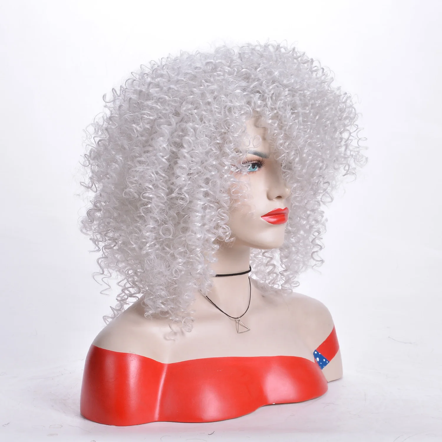 Fashion Women Synthetic Wig Short White African Roll Wig African Women Party Bangs or cosplay Wig for Everyday