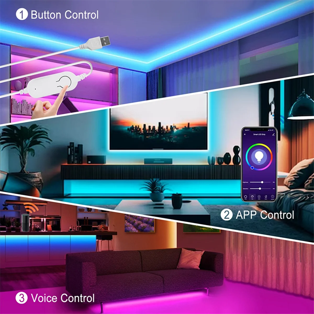 ABZV-Tuya RGB WiFi LED de contrôle DC5V USB variateur Modes de minuterie pour 2835 5050 RGB Led bande lumières adaptateur d'application Smart Life