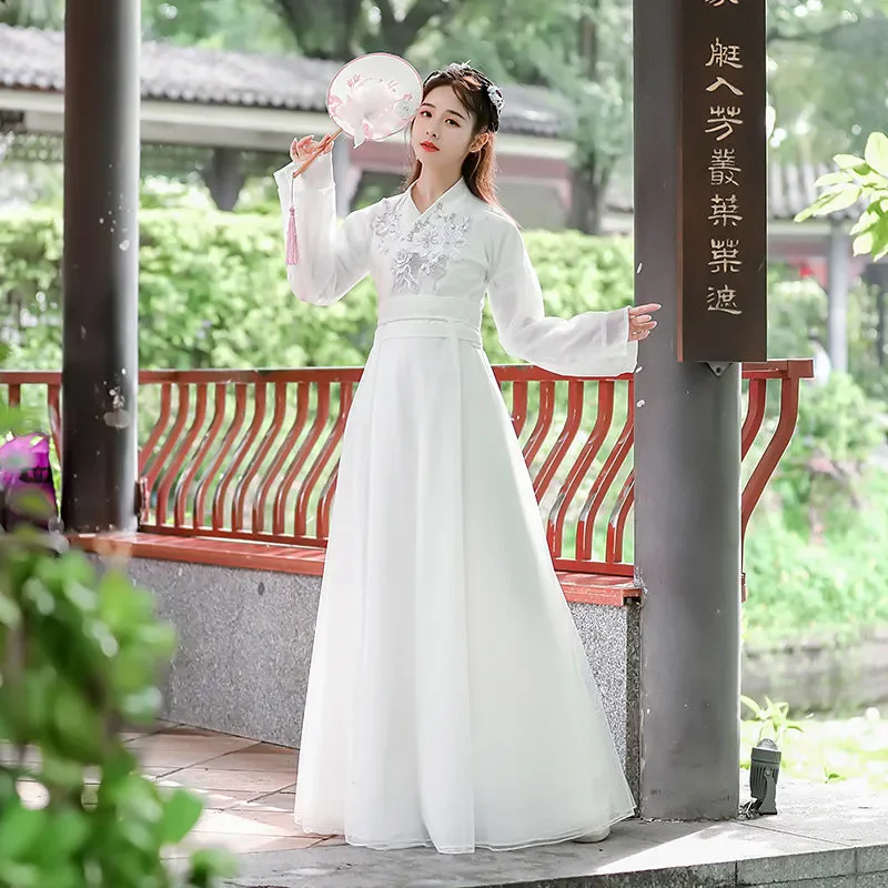 

Антикварная китайская женская одежда Hanfu 2022, юбка с широкими рукавами, свежая и элегантная летняя одежда для выступлений Super Fairy