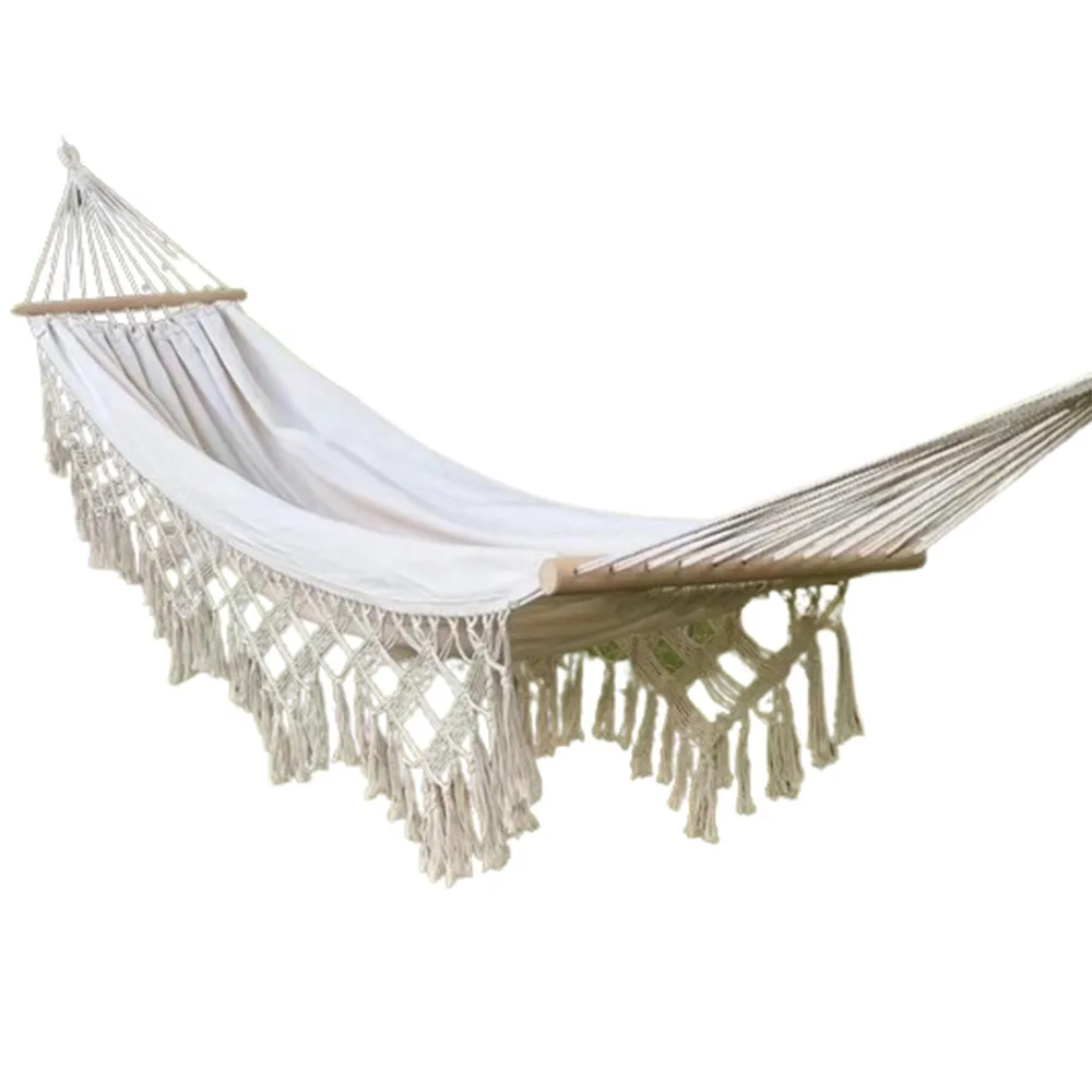 

Large Double Deluxe Hammock Boho Style Hanging Bed 2 Person Hammock Thickened with Woven Tassels Canvas Swing Chair Bedroom