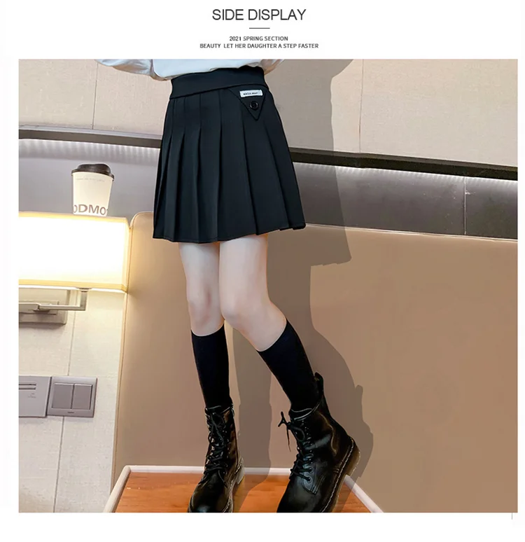 Japanischer Preppy-Plissee-Rock für Schulmädchen, Schwarzer Minirock für Teenager, Modische Kinderkleidung 5 6 7 8 9 10 11 12 13 14 – Detail 4