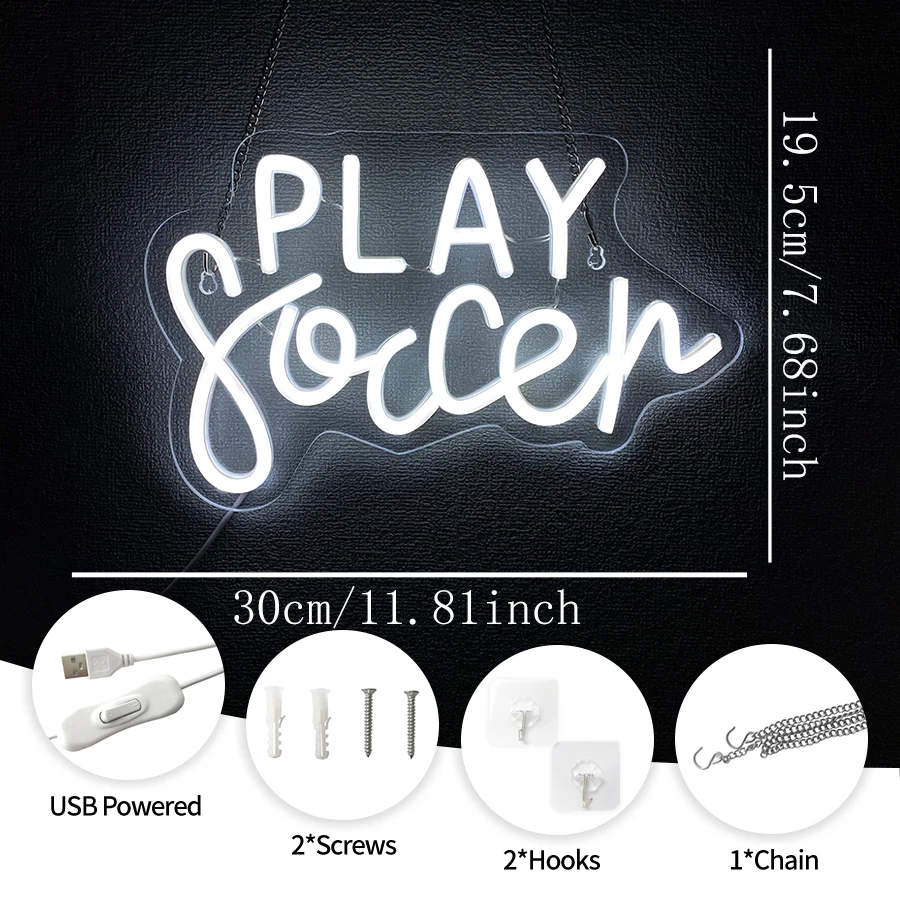 Play Soccer Neon Sign For Wall Decor,Light Up Sign For Bedroom,Game Room,Man Cave,Sports Bar,Birthday Gift For Football Fans