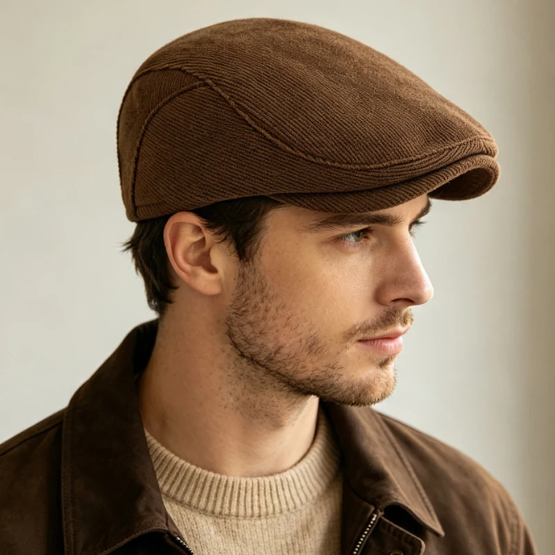 Autumn Winter Flat Cap for Men Classic Ivy Newsboy Cabbie Hat Soft Warm Adjustable Casual Driving Beret Hat