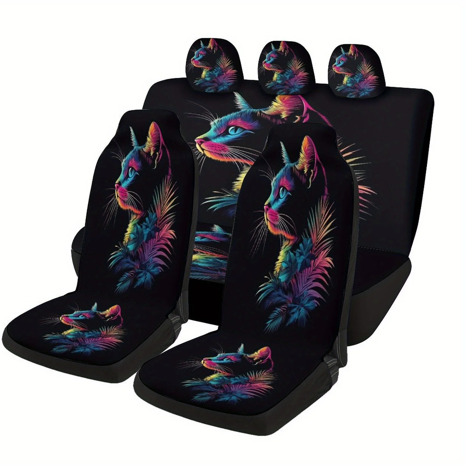 

Neon Cat Themed Car Seat Cover Set For Most Cars, Fashionable Novelty Car Seat Protector Covers Full Set, Universal Car Seat Cov