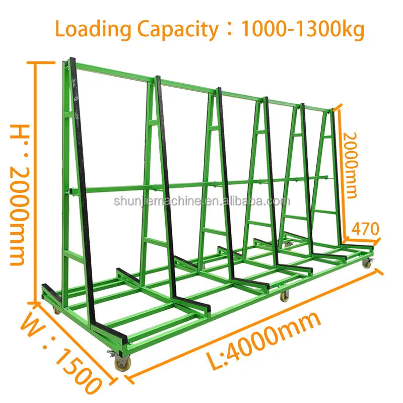 1500kg 4 Meters A Frame Glass Transportation Rack With 6 Wheels