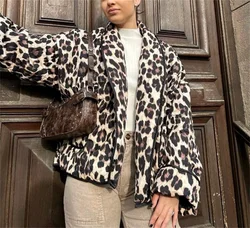 Vintage Leopard Print Quilted Jacket Women Loose Casual Coat 2024 Autumn Winter New In Clothes Street Cardigan Jackets Outfit