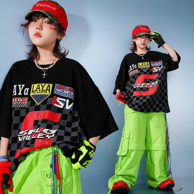 

New Jazz Dance Costume for Boys Long Sleeve T Shirts Baggy Pants Hip Hop Performance Clothes Sets Group Stage Streetwear Outfit