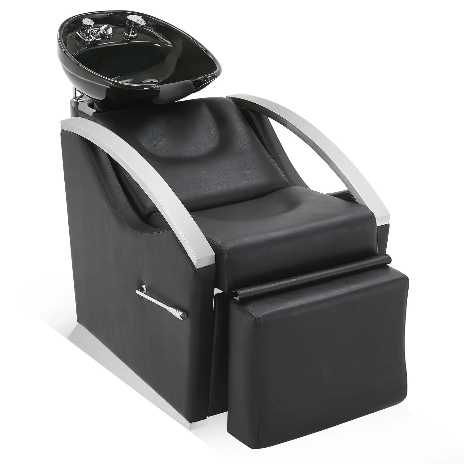 Ceramic Shampoo Bowl Sink, Adjustable Shampoo Bowl & Neck Rest, Built-In Leg Rest Design, Professional Salon Station