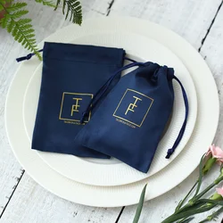 50pcs Custom Logo Flannel Velvet Drawstring Gift Bags Jewelry Organizer Packaging Pouch Wedding Favor Candy Goodie Storage Bag