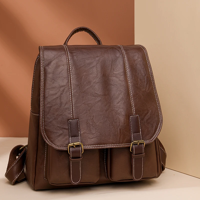 2026 New Women Backpack Soft Leather Large Capacity Travel Backpacks Vintage School Bag for Teenage Girls Men Female Laptop Bags