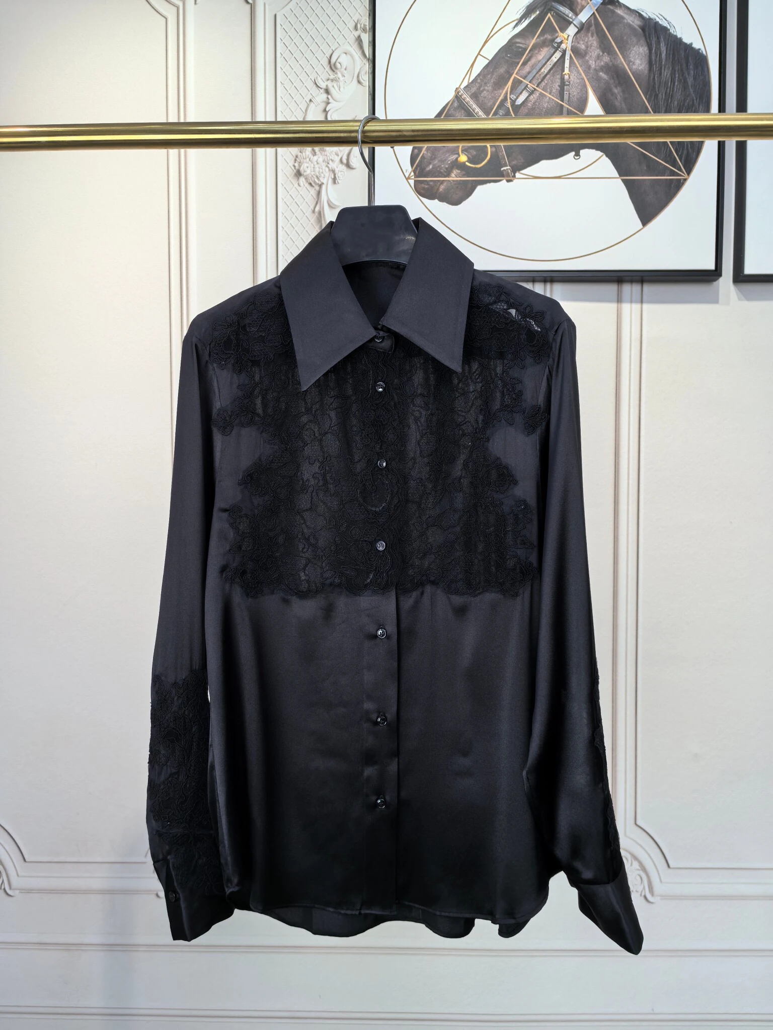 

High Quality 100% Silk Clothes Elegant Women's Lace Shirt Sexy Ladies Transparent Embroidered Blouse