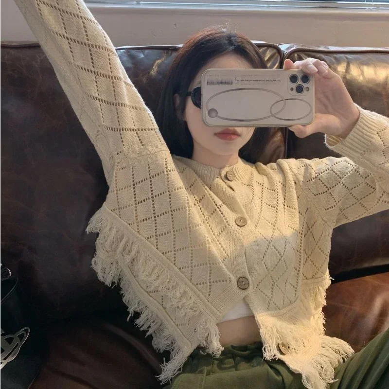 2025 Cardigan solido maglione da donna cardigan chic a maniche lunghe lavorato a maglia donna abiti invernali