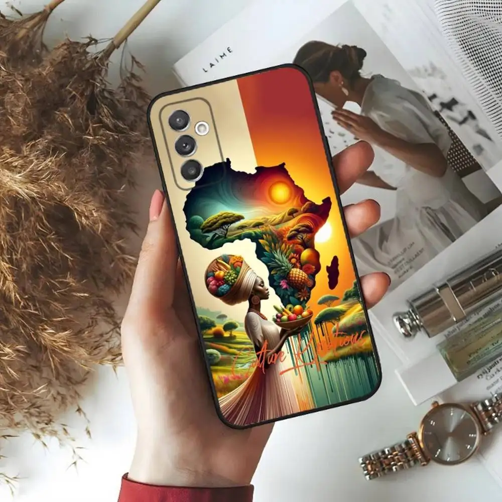 حافظة هاتف Geogra لخريطة أفريقيا لهاتف سامسونج S24,23,22,30,21,10,9,Ultra,Plus,Lite,FE,5G حافظة سوداء ناعمة