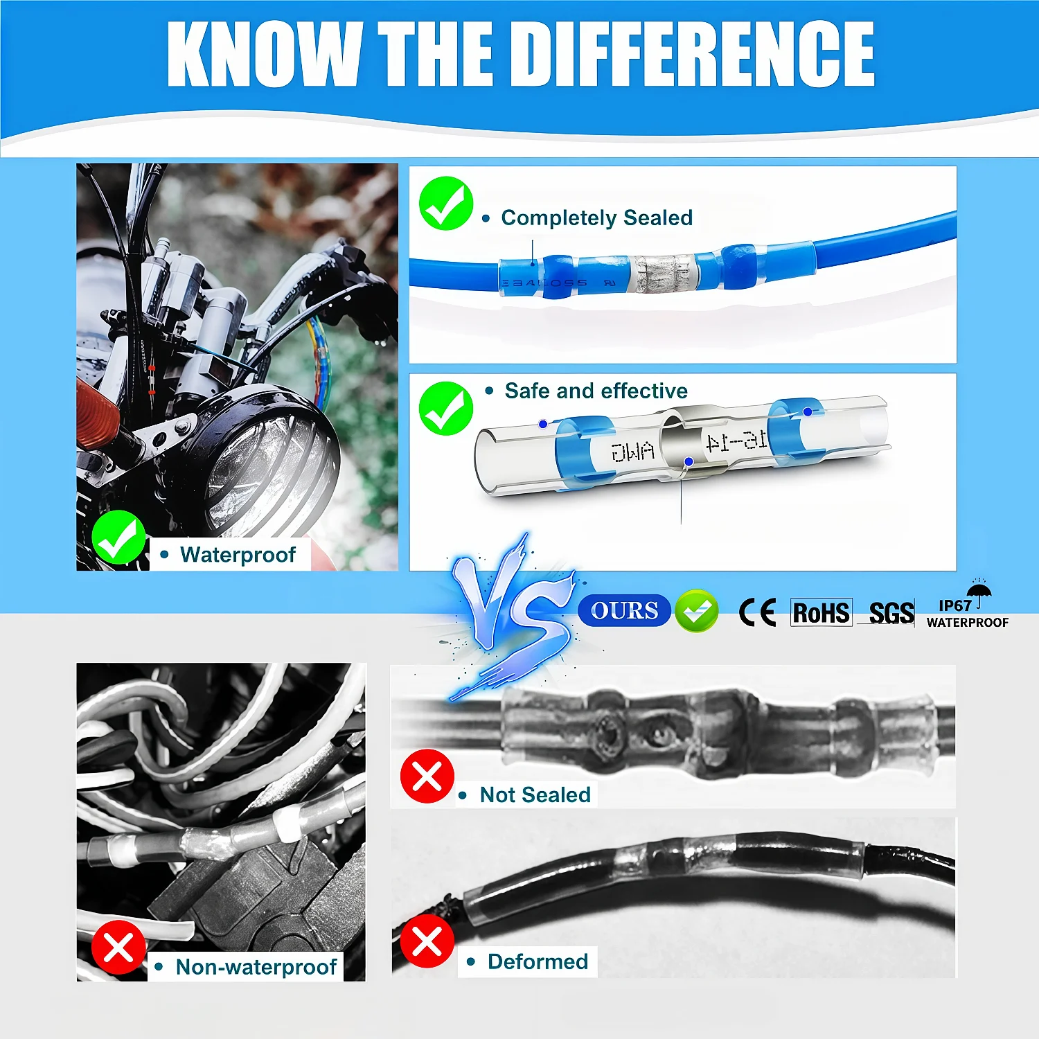 Solder Seal Wire Butt Connectors Welding Ring Heat Shrink Terminal, IP67 Waterproof Insulated Electrical Wire Connector Terminal