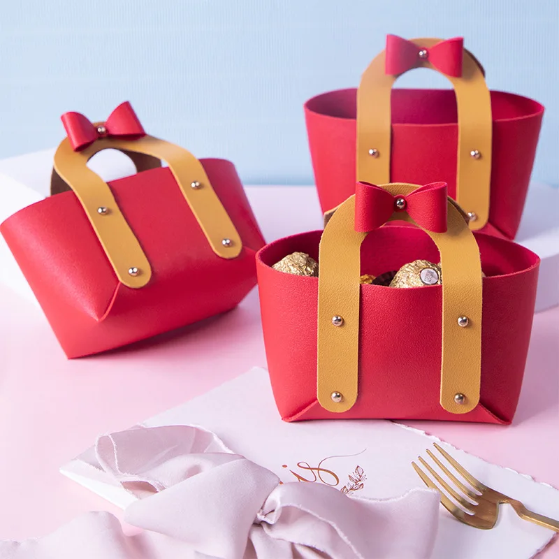 

Leather Basket Gift Bags with Handle Pink Boxes for Packaging Candy Cosmetics Package Wedding Favors Gift Box Baby Shower Party