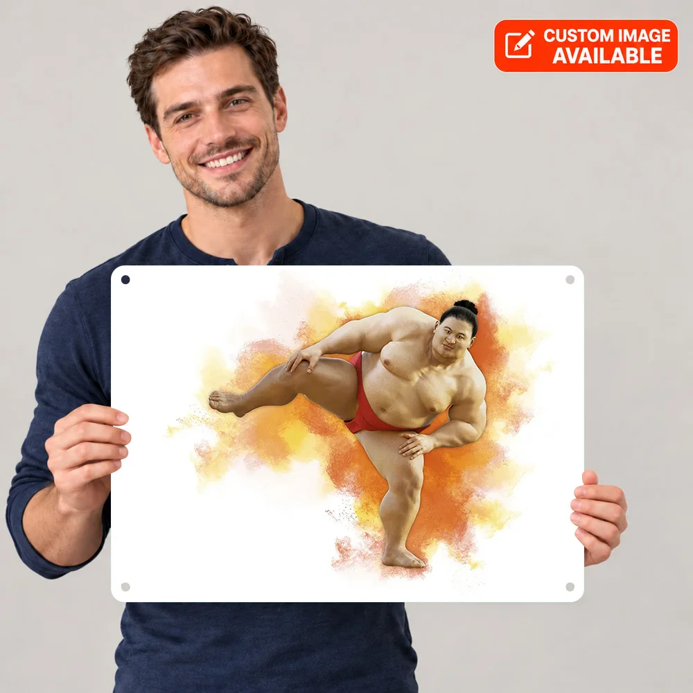 Sumo Wrestler Textured Metal Poster Personalized Aluminum Sign Athletic Inspired Design Wall Art For Bedroom Sports Fan Gift