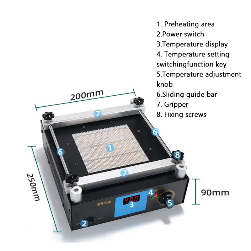 853A Constant Temperature Lead-Free BGA IR Infrared Preheater Digital Display Electronic Hot Plate Preheating Rework Station