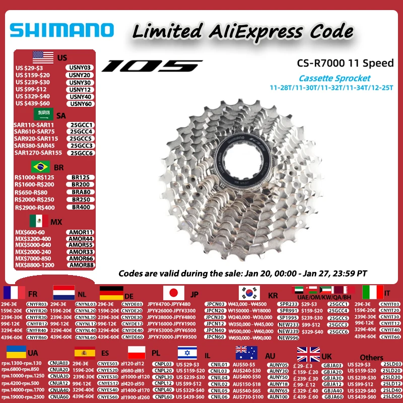 SHIMANO 105 R7000 Cassette Sprocket 11S 11Speed 11-28T/11-30T/11-32T/11-34T/12-25T Original SHIMANO For Road Bike Free Wheel