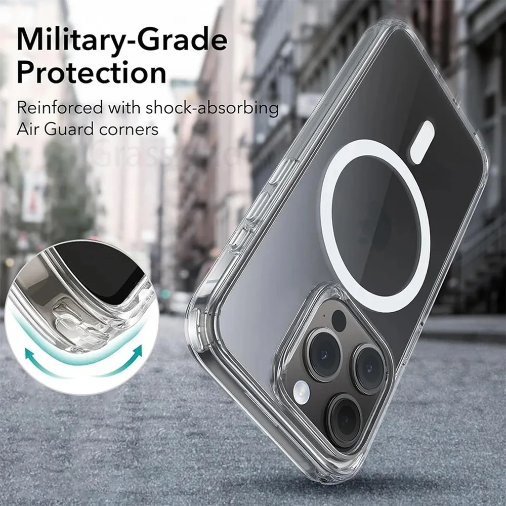 Magnetic Clear Slim Phone Cases for iPhone 15 Pro Max 14 Plus 13 12 11 Rugged Transparent Protective Phone Covers image 2