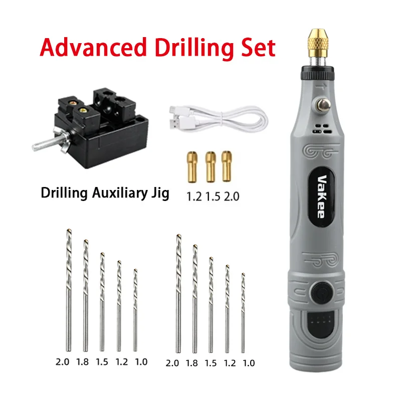 Vakee 4-Speed Mini Rotary Tool USB Type-C Rechargeable 5000-16000RPM Electric Drill Pen with Drilling Auxiliary Jig, Portable Gr