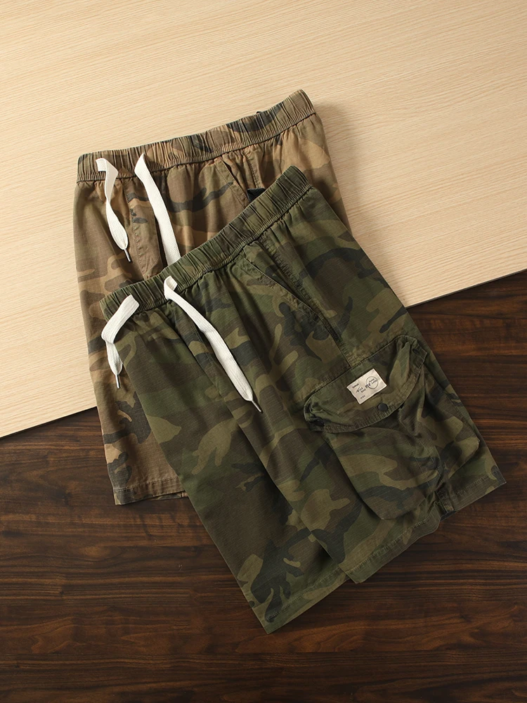 

Summer Thin Retro Camouflage Workwear orts Men Loose Trendy Outdoor Multi-ket Weathered Wa Casual Mid-Length Pants