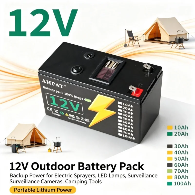12V 10Ah‑100Ah Lithium Battery Pack Portable Backup Power For Spray Machine LED Light Camera Camping