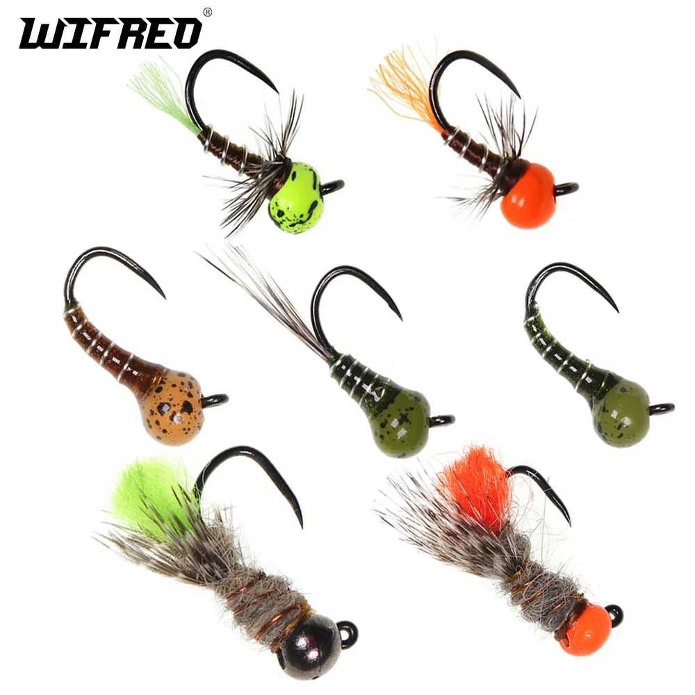 

Wifreo 5pcs/6pcs Tungsten Bead Hare's Ear Dubbing Jig Nymph Fly Offset Tungsten Bead Head Perdigon Nymph Barbless Wet Euro Nymph