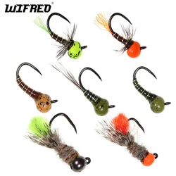 Wifreo 5pcs/6pcs Tungsten Bead Hare's Ear Dubbing Jig Nymph Fly Offset Tungsten Bead Head Perdigon Nymph Barbless Wet Euro Nymph