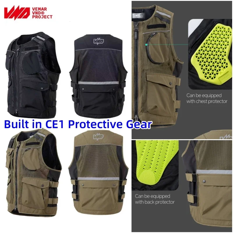 

VND Men's New Summer Mesh Moto Waistcoat Soft Detachable CE1 Protective Gear Back Chest Pads, Sleeveless Motorcycle Riders Vests