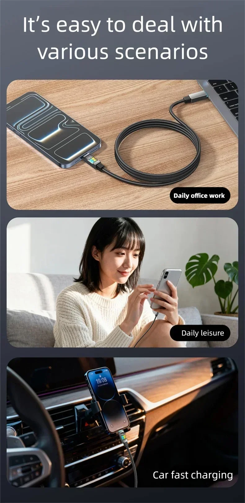 PD USB-C-Kabel, Schnellladekabel für Handys, Datenkabel für iPhone 17, Samsung, Xiaomi, Huawei, USB-Typ-C-auf-Typ-C-Schnellladekabel. – Detail 10