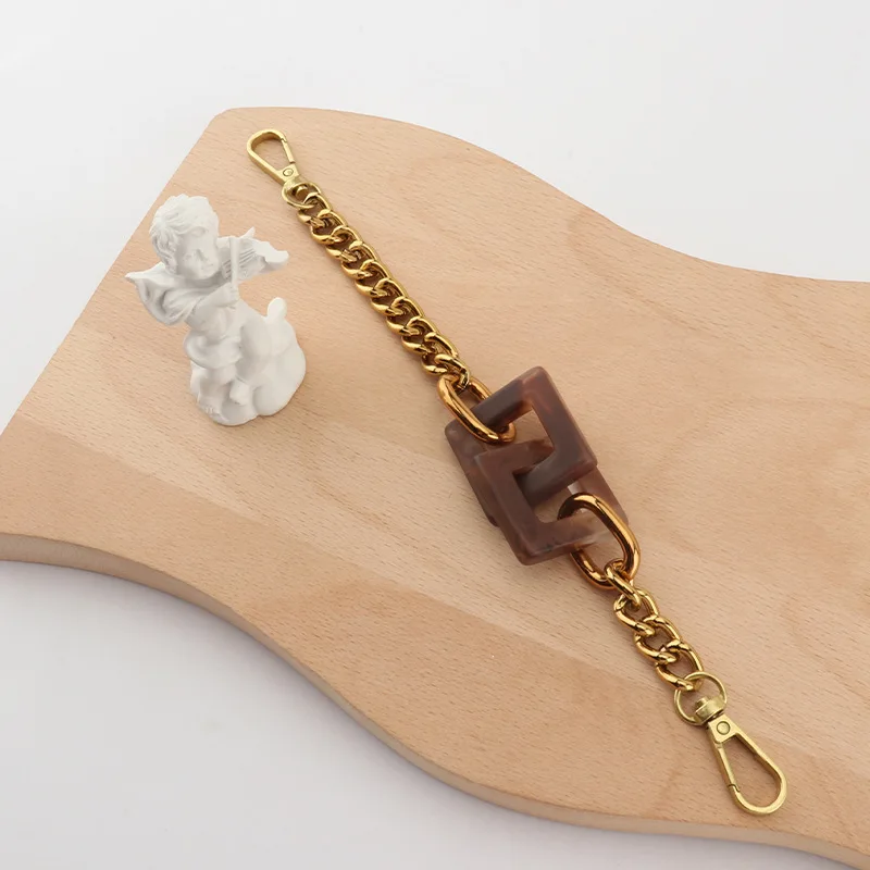 Replace The Handbag Chain Short Shoulder Strap Fashion Retro Block Acrylic Chain Handmade Bag Chain Can