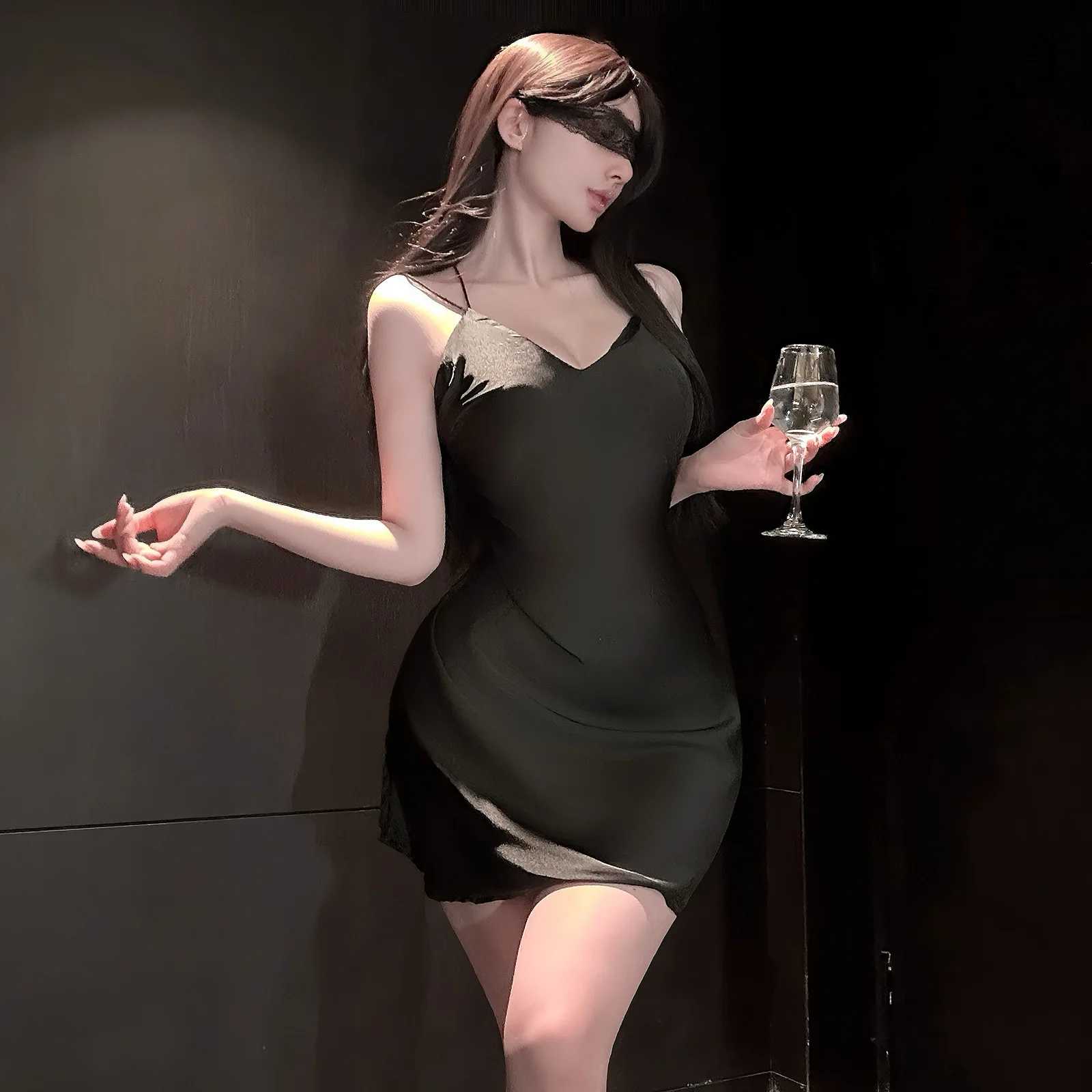Sexy With Exposed Breasts Ice Silk Dress Slit Backless Seductive Camisole Nightdress Pure Desire Solid Color Dress Elegant M3SZ
