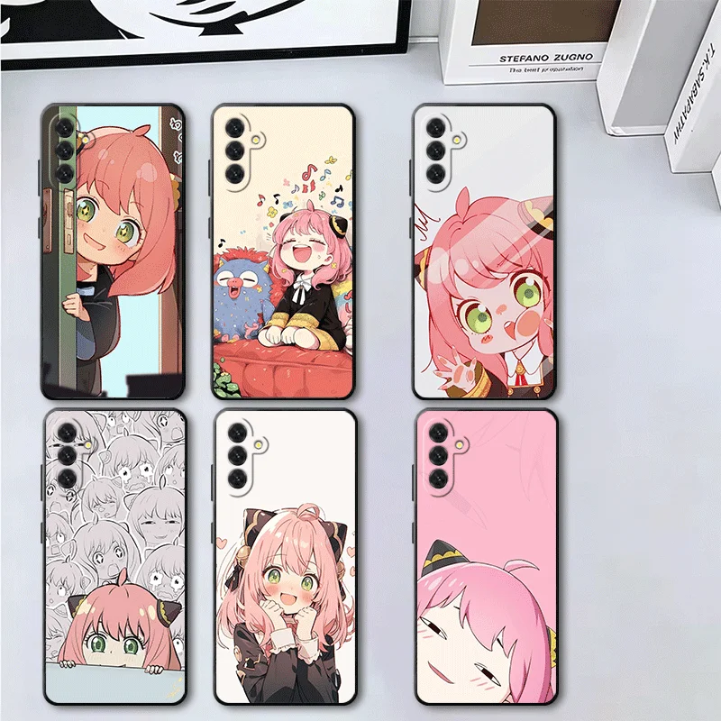 S-Spy Family Anya Soft Phone Case for Samsung A17 A37 A57 A16 A26 A36 A56 A15 A25 A35 A55 A14 A24 A34 A54 A13 A33 A53 Black Cove