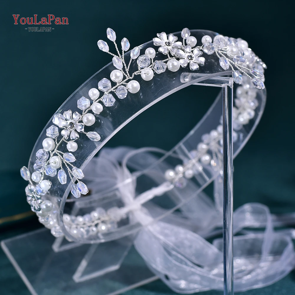 

YouLaPan Wedding Pearl Crystal Hair Band Silver Color Headband Bride Headpieces Hair Accessories Handmade Women Headdress HP347