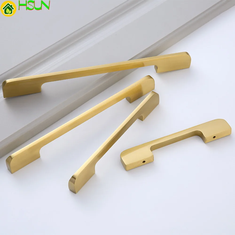 New Chinese door gold pure Brass Handle furniture hardware bedside cabinet wardrobe drawer cabinet handle